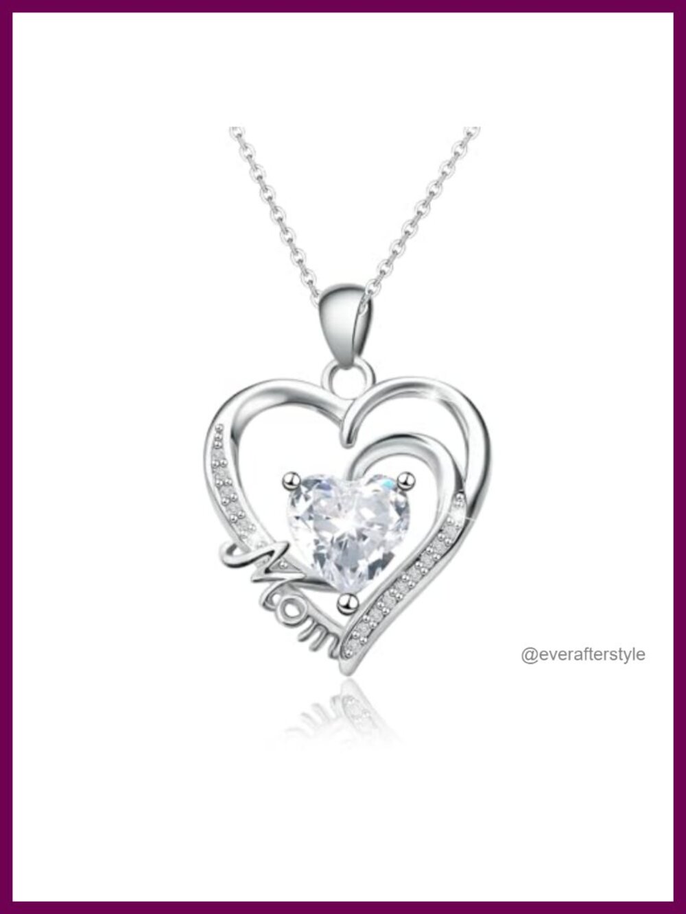 Sterling Silver Mom Heart Pendant Necklace for Women - Cubic Zirconia Charm